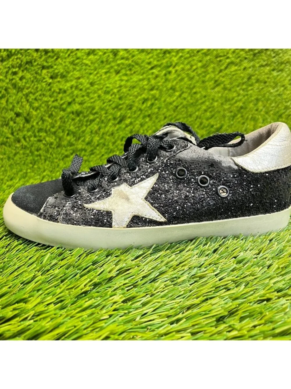 Golden Goose Super-Star Womens Size 5 Black Athletic Walking Shoes Sneakers